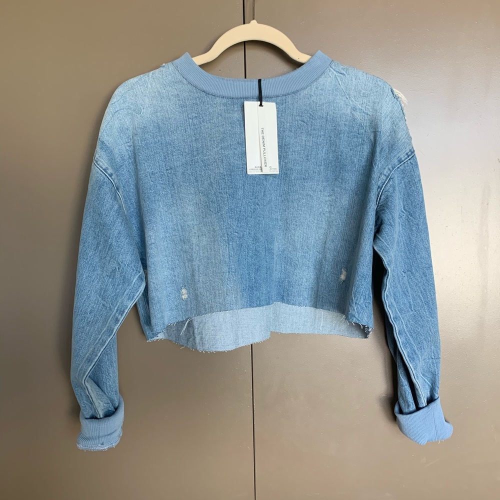 🔥 ZARA DENIM CROP CREWNECK
